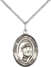 [8295SS/18SS] Sterling Silver Saint Teresa of Calcutta Pendant on a 18 inch Sterling Silver Light Curb chain