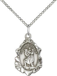 [0822CSS/18SS] Sterling Silver Saint Christopher Pendant on a 18 inch Sterling Silver Light Curb chain