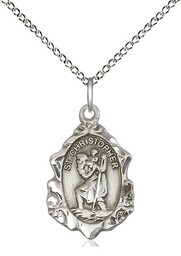 [0822CSS/18SS] Sterling Silver Saint Christopher Pendant on a 18 inch Sterling Silver Light Curb chain
