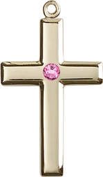[2190GF-STN10] 14kt Gold Filled Cross Medal with a 3mm Rose Swarovski stone