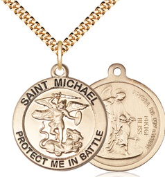 [1170GF2/24G] 14kt Gold Filled Saint Michael Army Pendant on a 24 inch Gold Plate Heavy Curb chain