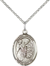 [8298SS/18SS] Sterling Silver Saint Fiacre Pendant on a 18 inch Sterling Silver Light Curb chain