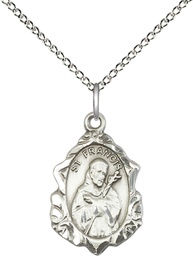 [0822FCSS/18SS] Sterling Silver Saint Francis Pendant on a 18 inch Sterling Silver Light Curb chain