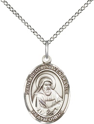 [8302SS/18SS] Sterling Silver Saint Bede the Venerable Pendant on a 18 inch Sterling Silver Light Curb chain