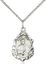 [0822JSS/18SS] Sterling Silver Saint Jude Pendant on a 18 inch Sterling Silver Light Curb chain