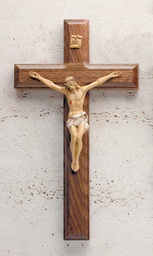 [17/515] 11in. Walnut Beveled Crucifix with Hand-painted Corpus