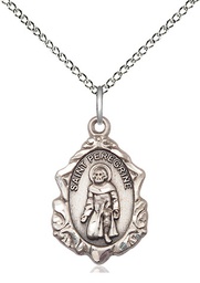 [0822PSS/18SS] Sterling Silver Saint Peregrine Pendant on a 18 inch Sterling Silver Light Curb chain