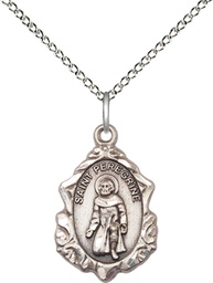 [0822PSS/18SS] Sterling Silver Saint Peregrine Pendant on a 18 inch Sterling Silver Light Curb chain