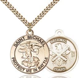 [1170GF5/24G] 14kt Gold Filled Saint Michael National Guard Pendant on a 24 inch Gold Plate Heavy Curb chain