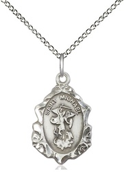 [0822RSS/18SS] Sterling Silver Saint Michael the Archangel Pendant on a 18 inch Sterling Silver Light Curb chain