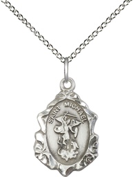 [0822RSS/18SS] Sterling Silver Saint Michael the Archangel Pendant on a 18 inch Sterling Silver Light Curb chain