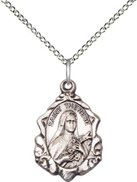 [0822TESS/18SS] Sterling Silver Saint Therese of Lisieux Pendant on a 18 inch Sterling Silver Light Curb chain