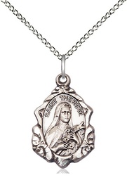 [0822TESS/18SS] Sterling Silver Saint Therese of Lisieux Pendant on a 18 inch Sterling Silver Light Curb chain