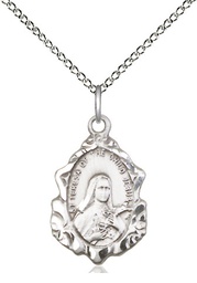 [0822TSS/18SS] Sterling Silver Saint Theresa Pendant on a 18 inch Sterling Silver Light Curb chain
