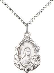 [0822TSS/18SS] Sterling Silver Saint Theresa Pendant on a 18 inch Sterling Silver Light Curb chain