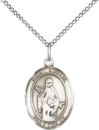 [8313SS/18SS] Sterling Silver Saint Amelia Pendant on a 18 inch Sterling Silver Light Curb chain