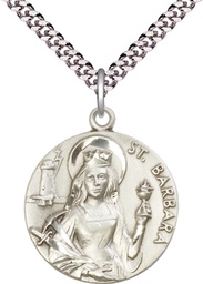 [0834SS/24S] Sterling Silver Saint Barbara Pendant on a 24 inch Light Rhodium Heavy Curb chain