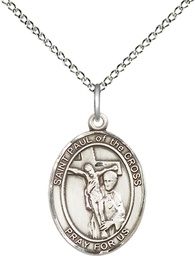[8318SS/18SS] Sterling Silver Saint Paul of the Cross Pendant on a 18 inch Sterling Silver Light Curb chain