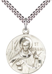 [0836SS/24S] Sterling Silver Saint Bernard of Monjoux Pendant on a 24 inch Light Rhodium Heavy Curb chain