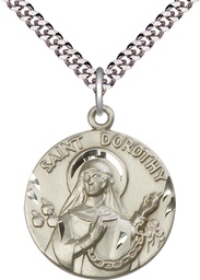[0838SS/24S] Sterling Silver Saint Dorothy Pendant on a 24 inch Light Rhodium Heavy Curb chain