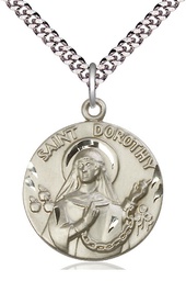 [0838SS/24S] Sterling Silver Saint Dorothy Pendant on a 24 inch Light Rhodium Heavy Curb chain