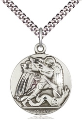 [0840SS/24S] Sterling Silver Saint Michael the Archangel Pendant on a 24 inch Light Rhodium Heavy Curb chain