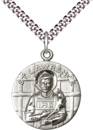 [0850SS/24S] Sterling Silver Saint Lawrence Pendant on a 24 inch Light Rhodium Heavy Curb chain