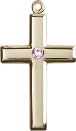 [2190KT-STN6] 14kt Gold Cross Medal with a 3mm Light Amethyst Swarovski stone
