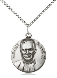 [0885SS/18SS] Sterling Silver Pope Pius X Pendant on a 18 inch Sterling Silver Light Curb chain