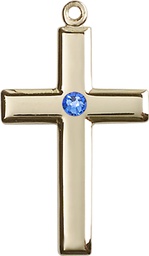 [2190KT-STN9] 14kt Gold Cross Medal with a 3mm Sapphire Swarovski stone