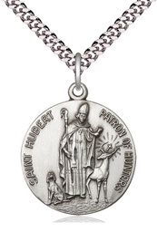 [0893SS/24S] Sterling Silver Saint Hubert of Liege Pendant on a 24 inch Light Rhodium Heavy Curb chain