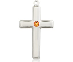 [2190SS-STN11] Sterling Silver Cross Medal with a 3mm Topaz Swarovski stone