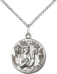 [0958SS/18SS] Sterling Silver Saint Thomas More Pendant on a 18 inch Sterling Silver Light Curb chain