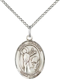 [8332SS/18SS] Sterling Silver Saint Kenneth Pendant on a 18 inch Sterling Silver Light Curb chain