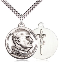 [1008SS/24S] Sterling Silver Saint John XXIII Pendant on a 24 inch Light Rhodium Heavy Curb chain