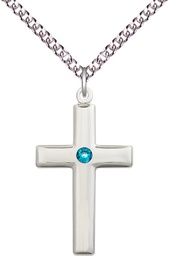 [2190SS-STN12/24SS] Sterling Silver Cross Pendant with a 3mm Zircon Swarovski stone on a 24 inch Sterling Silver Heavy Curb chain