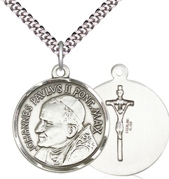[1009SS/24S] Sterling Silver Saint John Paul II Pendant on a 24 inch Light Rhodium Heavy Curb chain