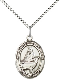 [8336SS/18SS] Sterling Silver Saint Catherine of Sweden Pendant on a 18 inch Sterling Silver Light Curb chain