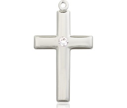 [2190SS-STN4] Sterling Silver Cross Medal with a 3mm Crystal Swarovski stone