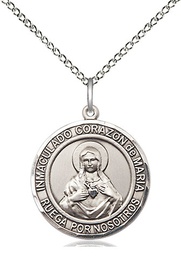 [8337RDSPSS/18SS] Sterling Silver Corazon Inmaculado de Maria Pendant on a 18 inch Sterling Silver Light Curb chain