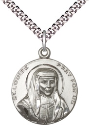[1159SS/24S] Sterling Silver Saint Louise Pendant on a 24 inch Light Rhodium Heavy Curb chain