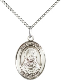 [8338SS/18SS] Sterling Silver Saint Rafka Pendant on a 18 inch Sterling Silver Light Curb chain