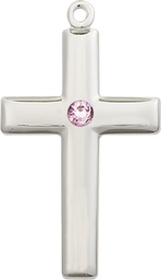 [2190SS-STN6] Sterling Silver Cross Medal with a 3mm Light Amethyst Swarovski stone