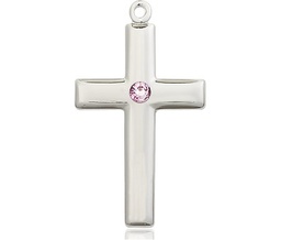 [2190SS-STN6] Sterling Silver Cross Medal with a 3mm Light Amethyst Swarovski stone