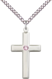 [2190SS-STN6/24SS] Sterling Silver Cross Pendant with a 3mm Light Amethyst Swarovski stone on a 24 inch Sterling Silver Heavy Curb chain