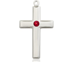 [2190SS-STN7] Sterling Silver Cross Medal with a 3mm Ruby Swarovski stone