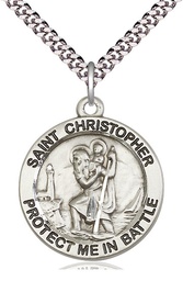 [1174SS/24S] Sterling Silver Saint Christopher Pendant on a 24 inch Light Rhodium Heavy Curb chain