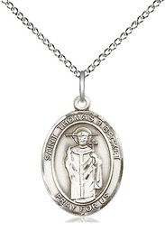 [8344SS/18SS] Sterling Silver Saint Thomas A Becket Pendant on a 18 inch Sterling Silver Light Curb chain