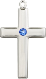 [2190SS-STN9] Sterling Silver Cross Medal with a 3mm Sapphire Swarovski stone