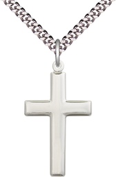 [2190SS/24S] Sterling Silver Cross Pendant on a 24 inch Light Rhodium Heavy Curb chain